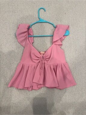 Urban Outfitters Pink Ruffle Tie-Front Peplum Camisole